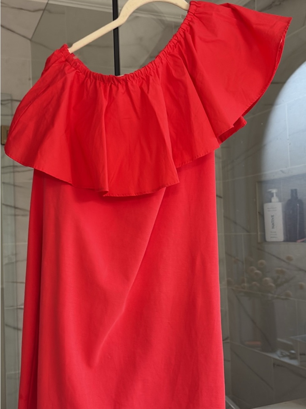 a new day Coral One-Shoulder Ruffle Top